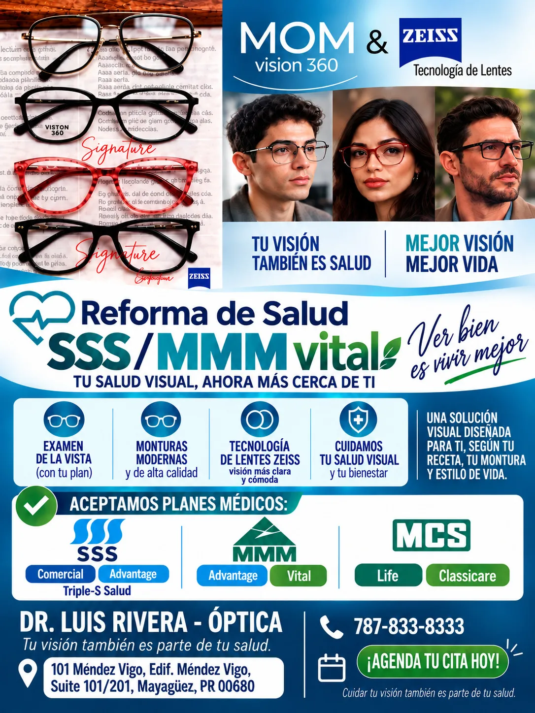 MOM Vision 360 y ZEISS · afiche informativo enviado por la óptica